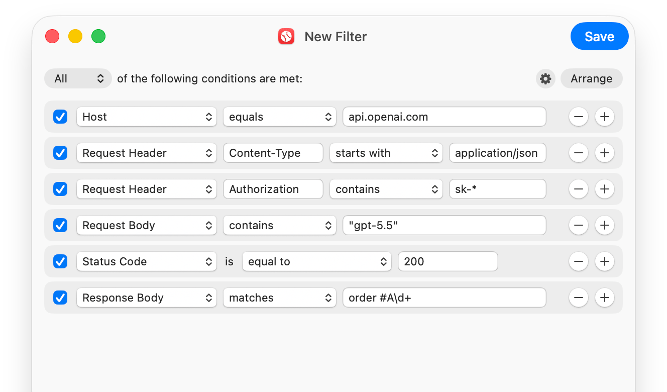 Sessio advanced filter interface.